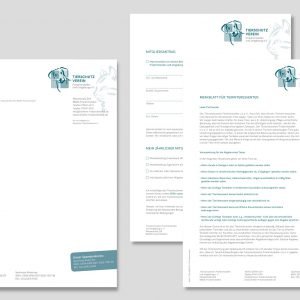 Das neue Erscheinungsbild in Anwendung auf Briefpapier und Informationsblättern