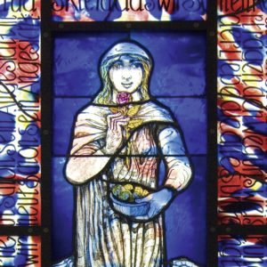 „Die gute Beth“ – Namensgeberin der St. Elisabeth-Stiftung als Darstellung auf einem Glasfenster im Kloster Reute